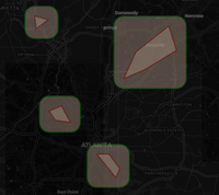 The odd shapes are the Convex Hull polygons, and the squares are the Extent polygons ready for use in the Report Map tool