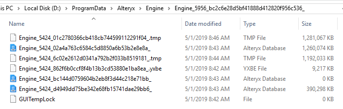 Example Engine Temp directory for a running workflow where the files described above are evident.