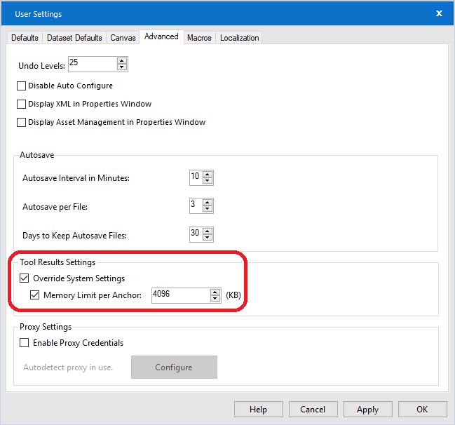 Designer users can override the Memory Limit per Anchor in the Advanced User Settings.